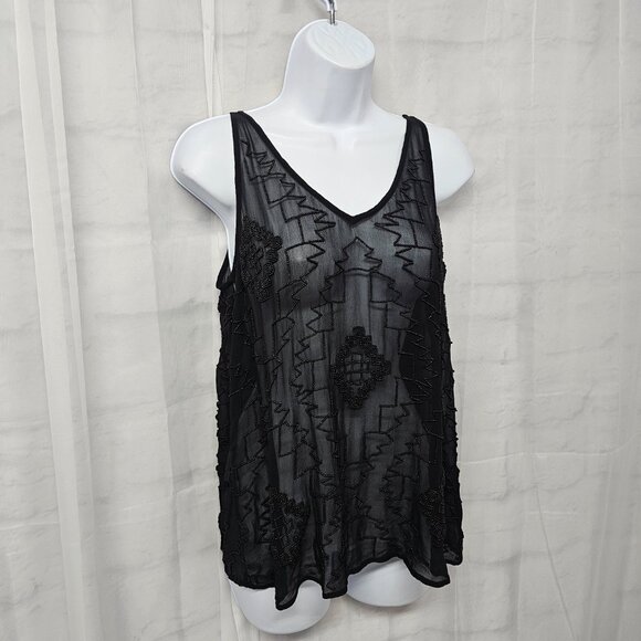Vintage True Religion Tank Black Silk Beaded Sheer Goth Whimsigoth Fairy XS - Picture 4 of 11